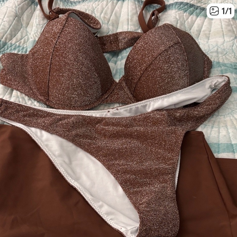 Shimmery Brown Sparkle Bikini Set - Women's Two-Piece Swimwear